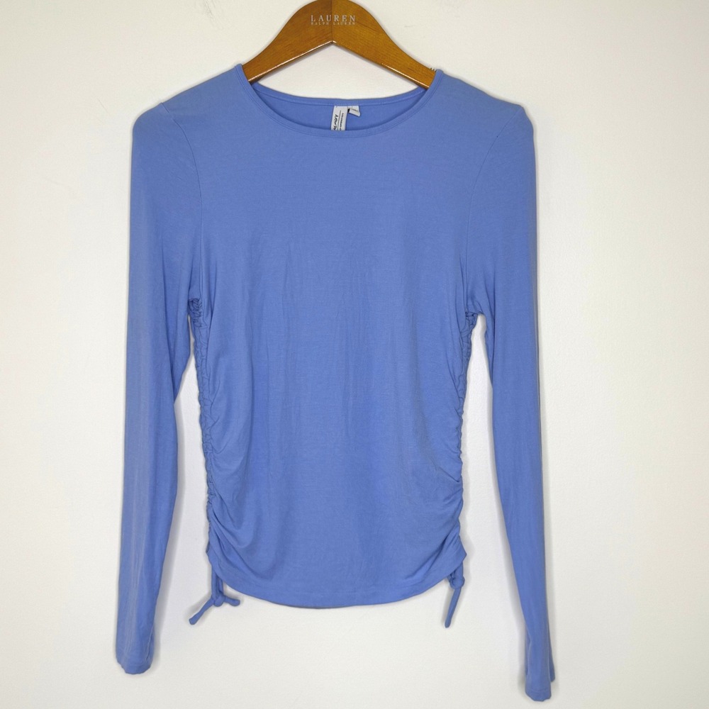 & Other Stories Long Sleeve Cinched Sides T Shirt Blue Medium